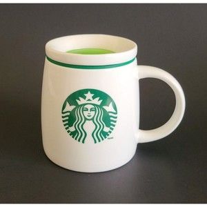 White STARBUCKS Mermaid Siren Ceramic/ Silicone Lid Travel Mug w/Handle  16 oz